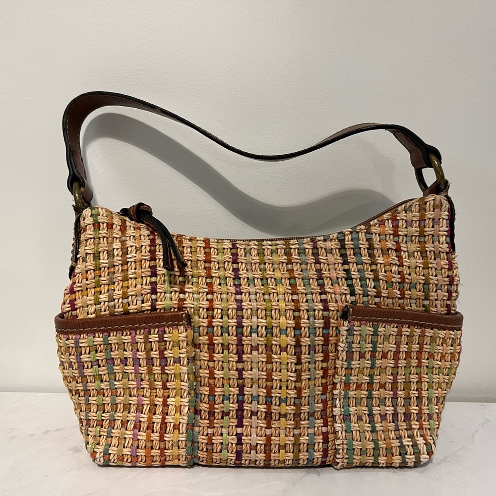 Y2k Fossil 1954 multicolor straw woven handbag